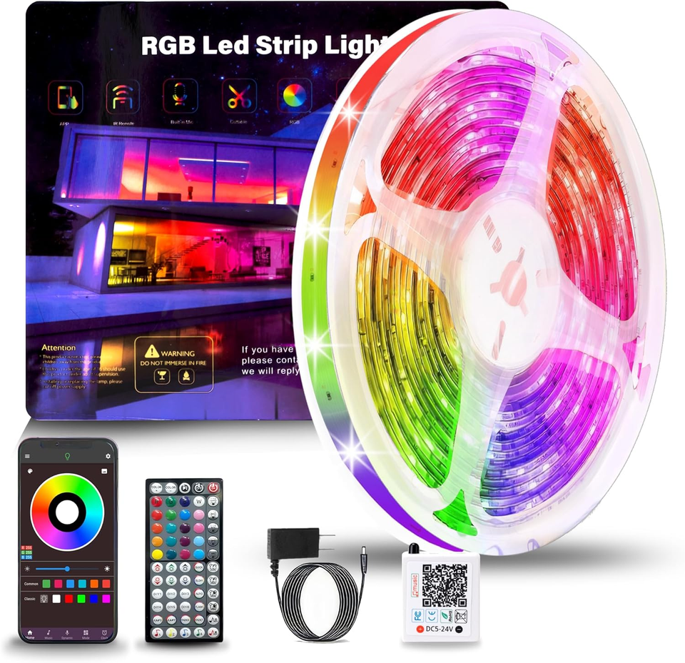 LED Strip Lights 65Ft RGB Color Changing with Remote App for Bedroom