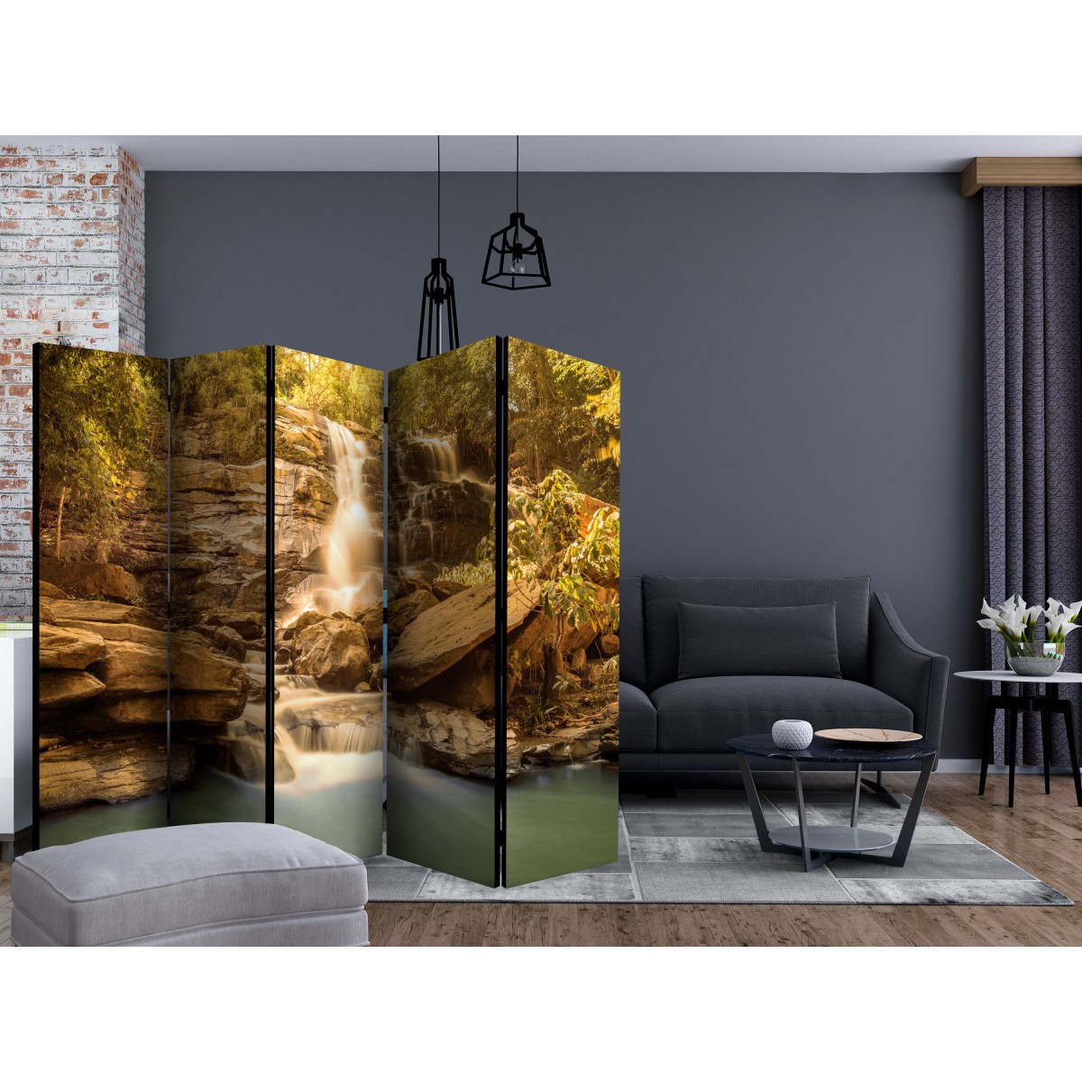 Paravent occultant Sunny Waterfall de 225 cm pour cloisonner un studio
