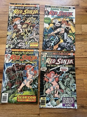 Marvel Feature Red Sonja #1 2 5 6 Lot - 1975 1st Solo Series - Bronze Age