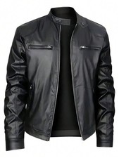 Men's Stand-up Collar Leather Jacket Business Casual Jacket