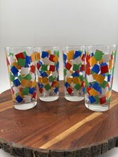 Rare 4 GEORGES BRIARD high ball glasses SIGNED Primary Color Block Square MCM