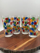 Rare 4 GEORGES BRIARD high ball glasses SIGNED Primary Color Block Square MCM