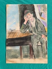 Paul Cézanne drawing and painting on old paper signed stamped vintage