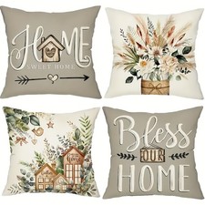 4pcs Farmhouse Home Sweet Throw Pillow Covers Bless Our Home Floral Rustic Decor