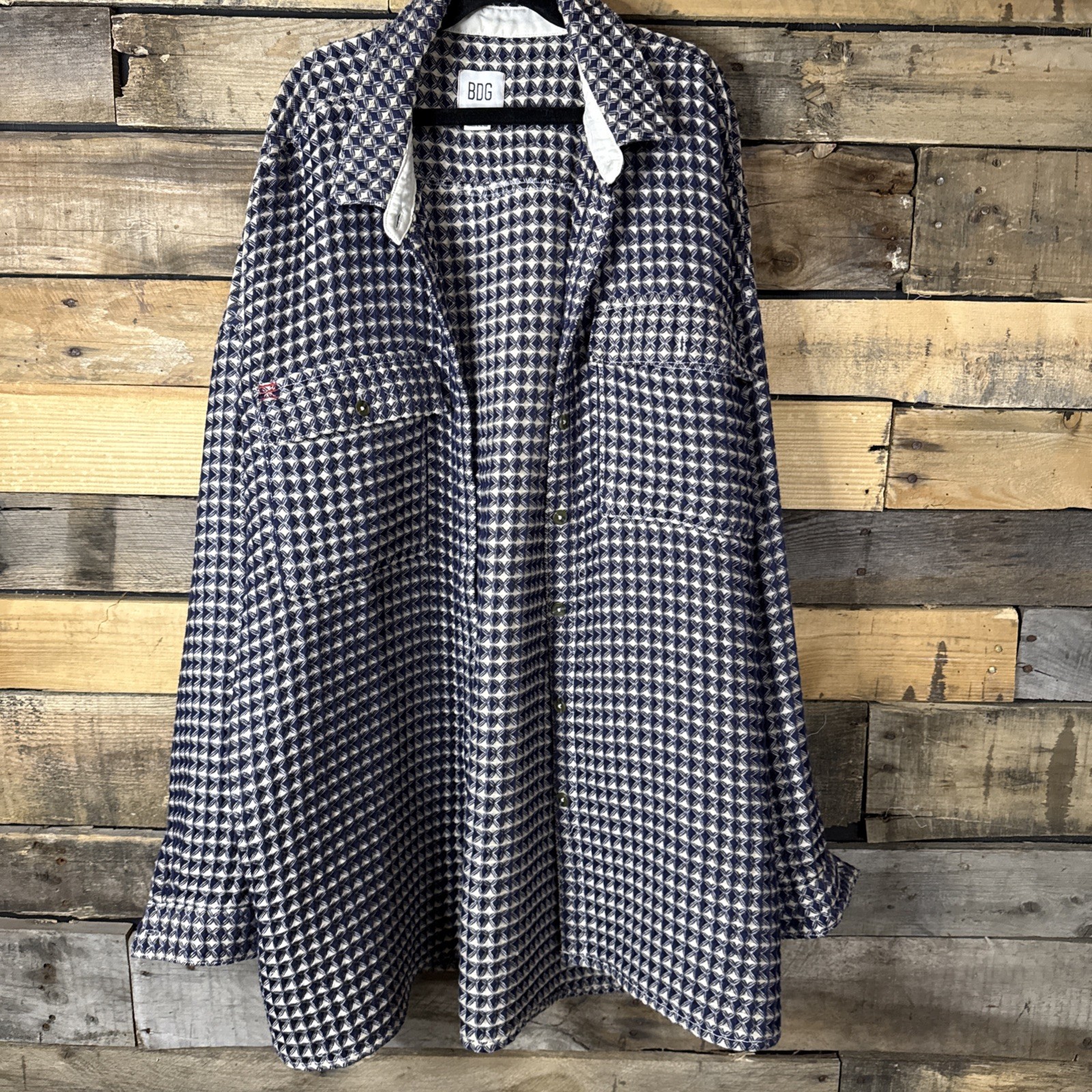 BDG Stanley Waffle Button Down Top Blue, Medium - image 1