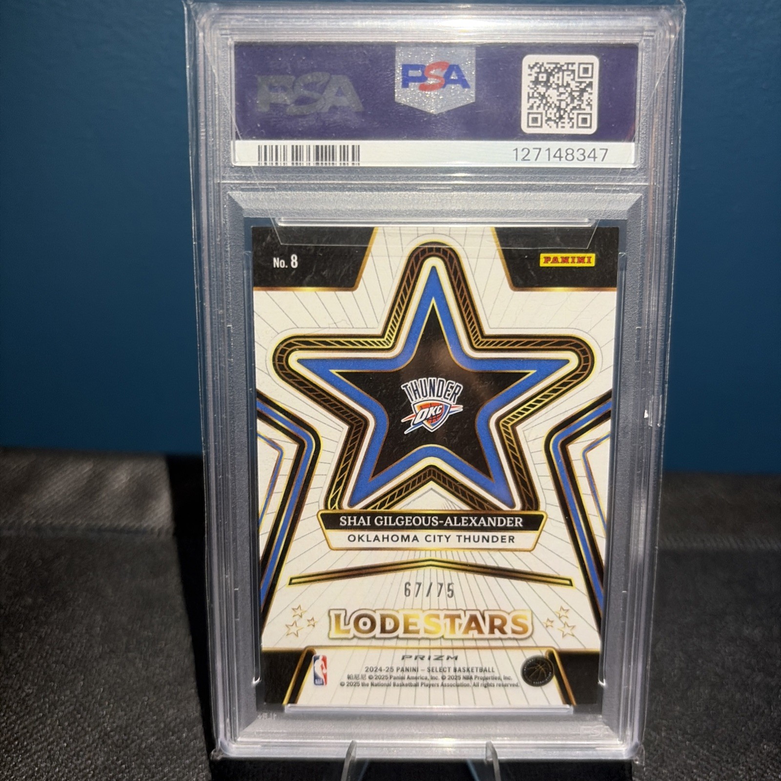 2024-25 Panini Select - Lodestars SGA Purple Cracked Ice Prizm 67/75 PSA 9 pop 3 view 2