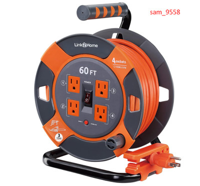 Cord Reel 60 ft. Extension Cord 4 Power Outlets   14 AWG SJTW Cable. Heavy Duty