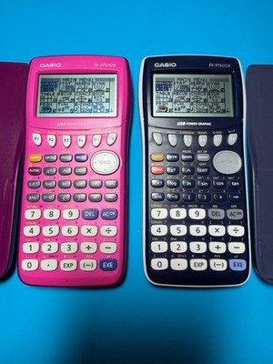 Lot of 2 Casio fx-9750GII Graphing Calculators Pink Blue Tested Covers