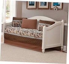 5 Piece Quilted Bedspread Set Brown Tan Sky Blue Leaves White Daybed