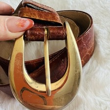 Vintage Jaeger Leather Belt   Made in England   Brown Brass Buckle   Size 28  