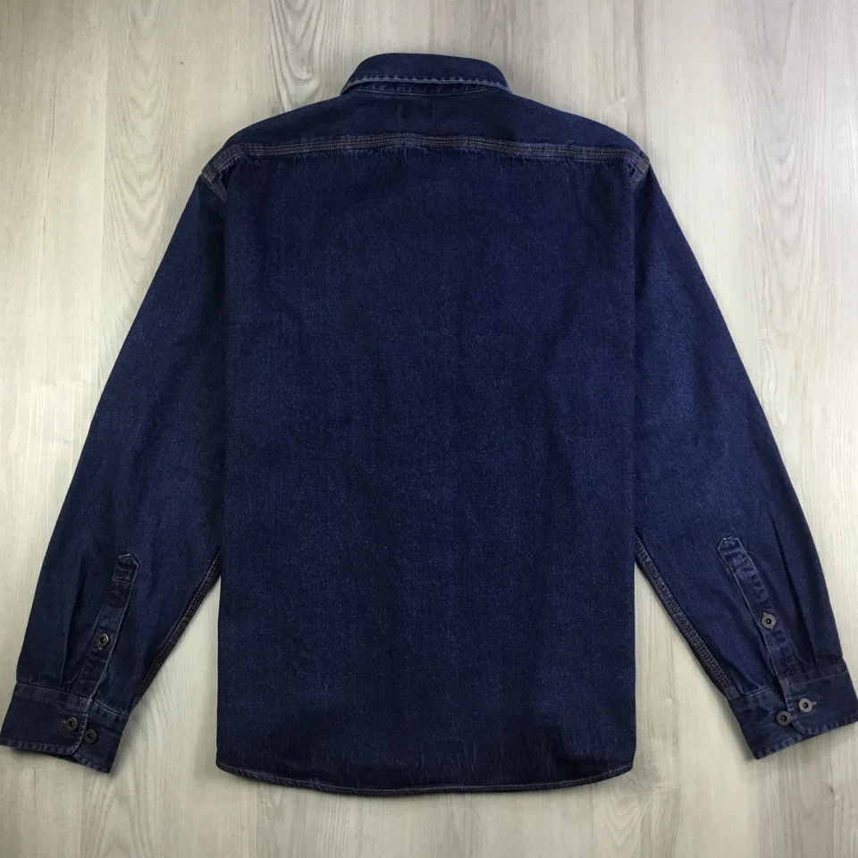 Lands End Mens Shirt 2XL Blue Denim Metal Button Up Long Sleeve Pockets Utility - Image 4 of 4