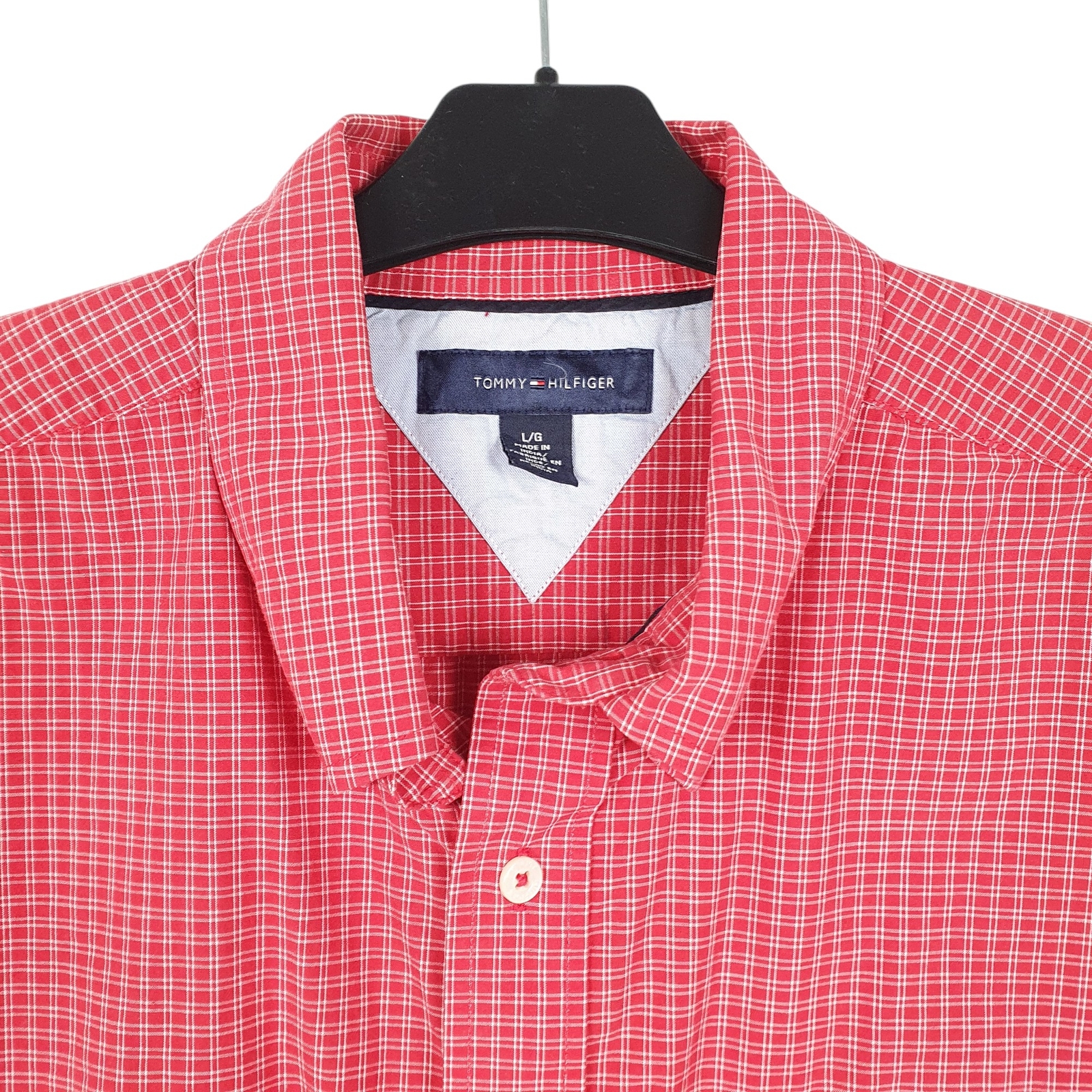 TOMMY HILFIGER Red Check Shirt Short Sleeve Casual Cotton Mens L image 2