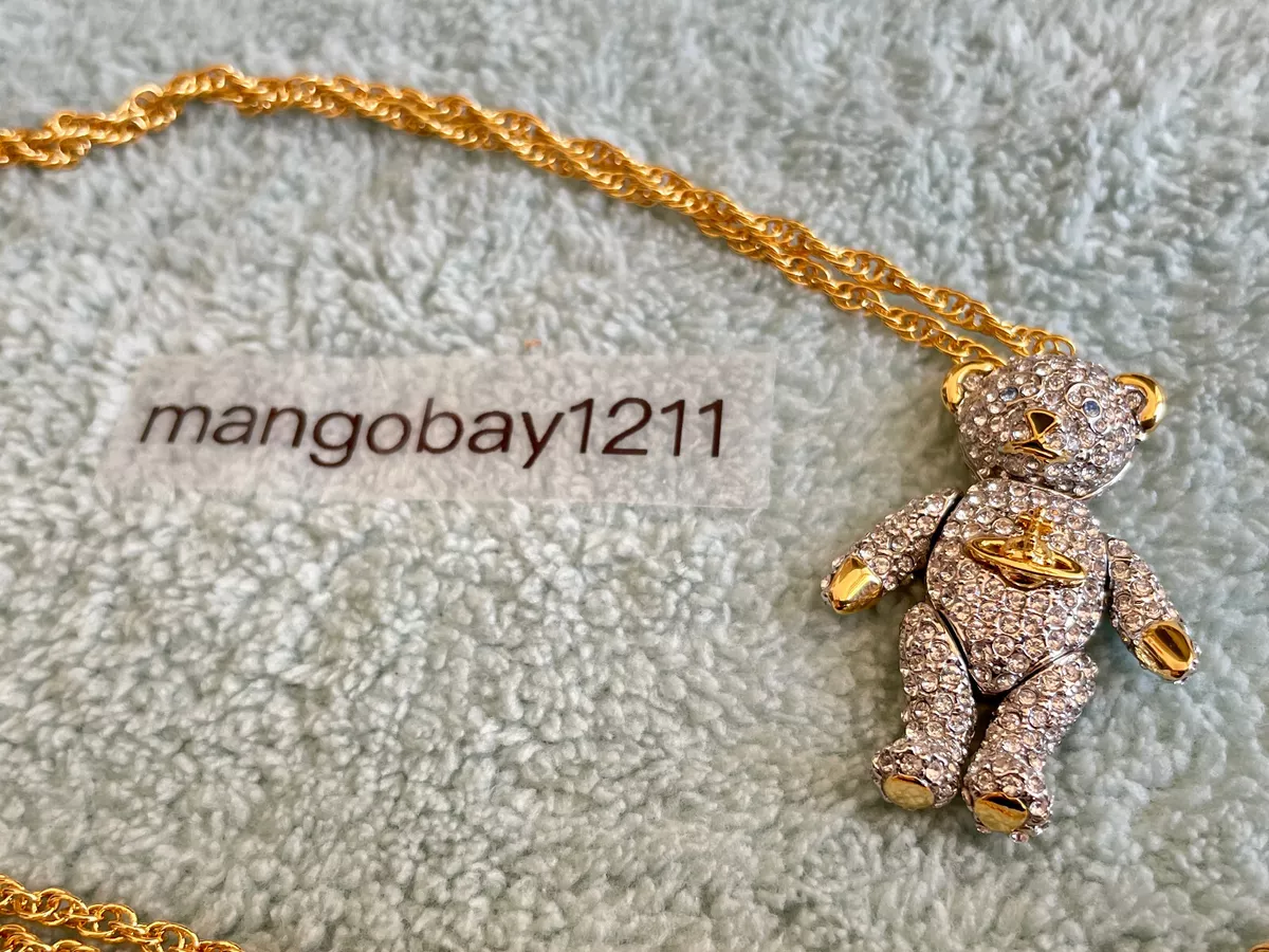 Vivienne Westwood Gold Teddy Bear Crystal Pave Pendant Necklace