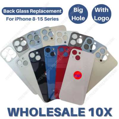 10X For iPhone 15 14 13 12 11 Pro XR 8 Big Hole Back Glass Cover Replacement Lot