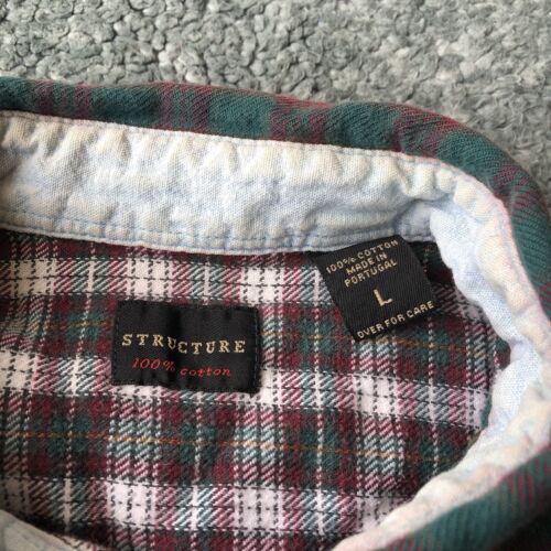 Vintage 90s Structure Multi Pattern Plaid Flannel Button Up Shirt Cotton Sz L - Picture 4 of 10