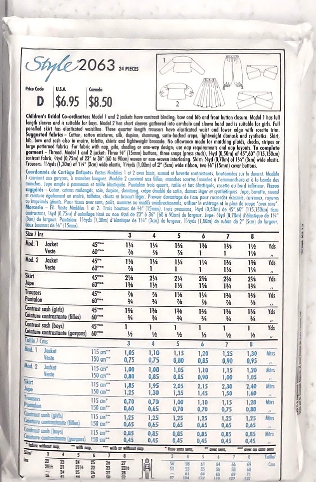 Estilo Patrón Costura 2063 Talla A 3 4 5 6 7 8 Niños Coordenadas Novia SIN CORTAR Foto 2 de 4