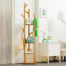 Garderobenständer in Baumform Bambus Kleiderständer mit Ablagen Freistehende DE