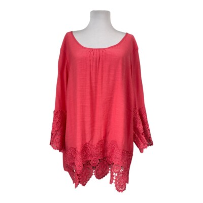 Avenue NEW Women's Plus Size 22/24 Pullover Blouse Pink Lace Lined 3/4 Sleeves