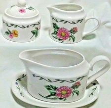 5 Piece Set-International China Co-Sugar Bowl/Lid Creamer Gravy Boat/Oval Saucer