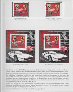 voiture feuillet et timbre dentelés et non dentelé Ferrari