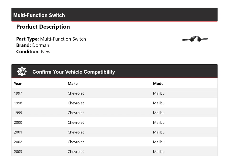 Interruptor multifunción Chevrolet Malibu Dorman 1997-2003 1998 1999 2000 2001 Foto 2 de 4