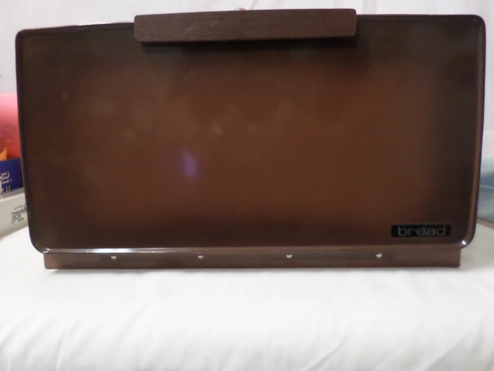 Vintage Lincoln Beautyware Metal Bread Box Brown Removable Shelf Mid Century