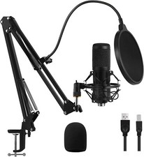 USB Condenser Microphone for Computer PC 192KHZ/24BIT Adjustable Scissor Arm
