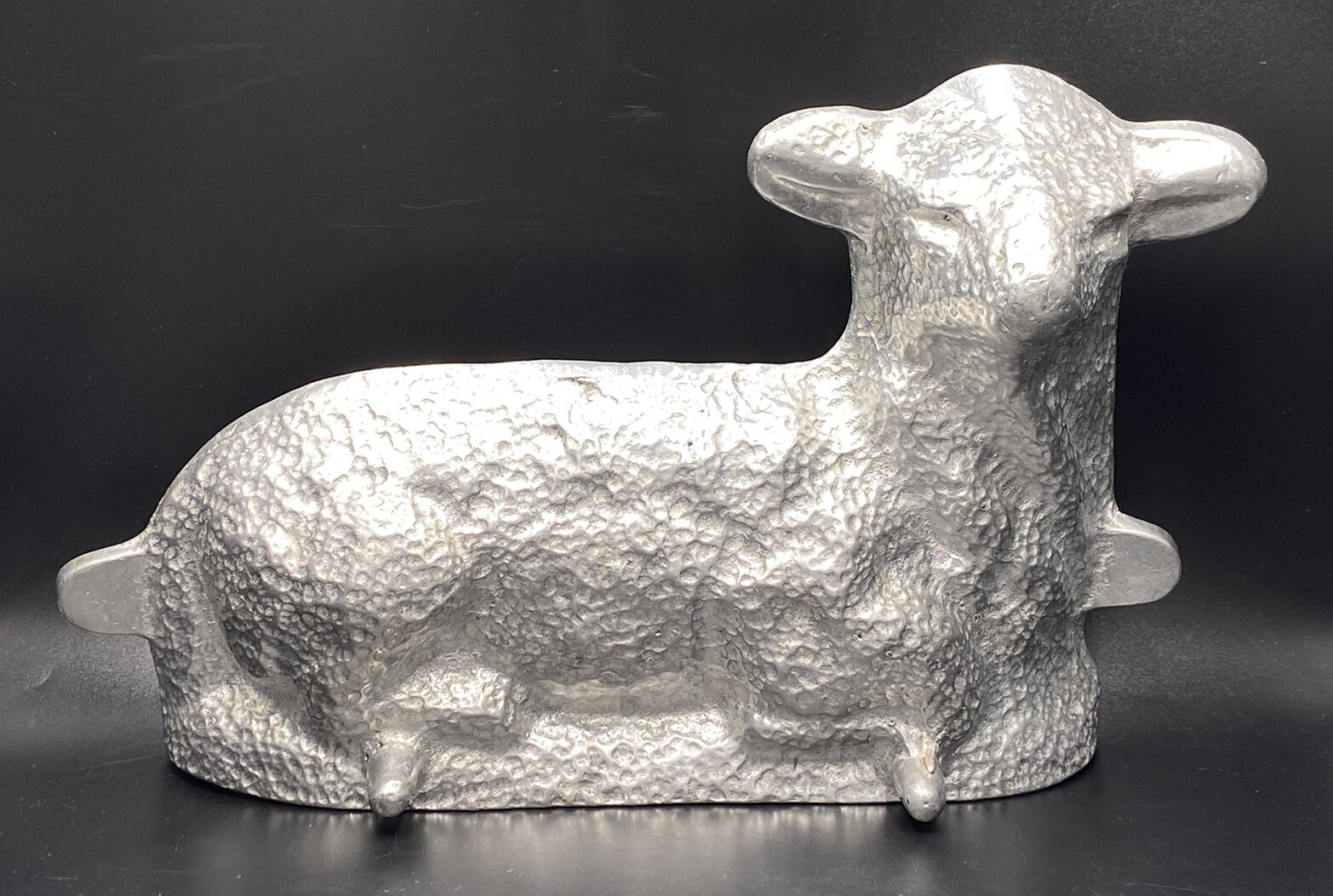 Vintage Renalde Cast Aluminum Lamb Cake Mold Silver Textured FRONT ONLY