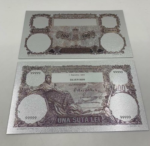 ROMANIA 100 LEI 1931 SILVER PLATED POLYMER BANKNOTE - Picture 3 of 3