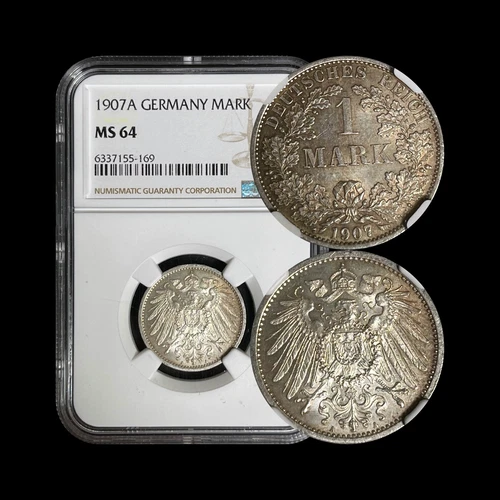 GERMANY. 1907, 1 Mark, Silver, A - NGC MS64 - Wilhelm II, Berlin