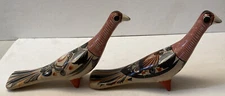 Two (2) Tonala Pottery Hand Painted Folk Art V. Silva Bird Figurines - Mexico