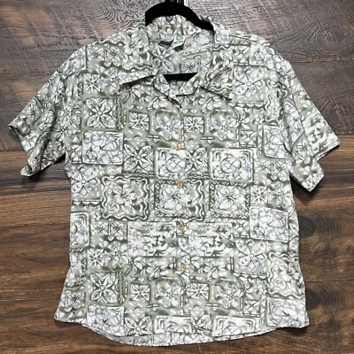 Ten 2 One Hemd Hawaii Large Damen Blumenmuster geometrisches Muster Knopfleiste grün - Bild 1 von 4