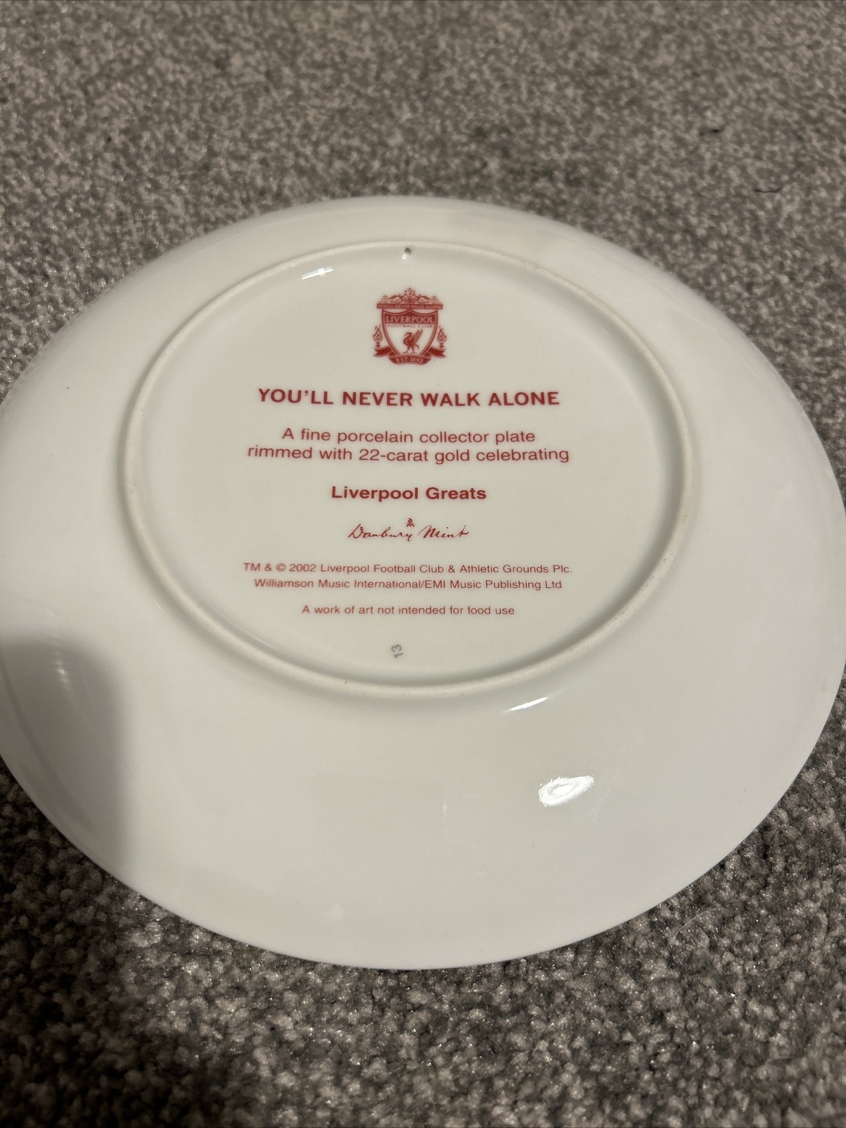 Liverpool FC LFC Danbury Mint Porcelain Plate ‘Liverpool Greats’ 2002
