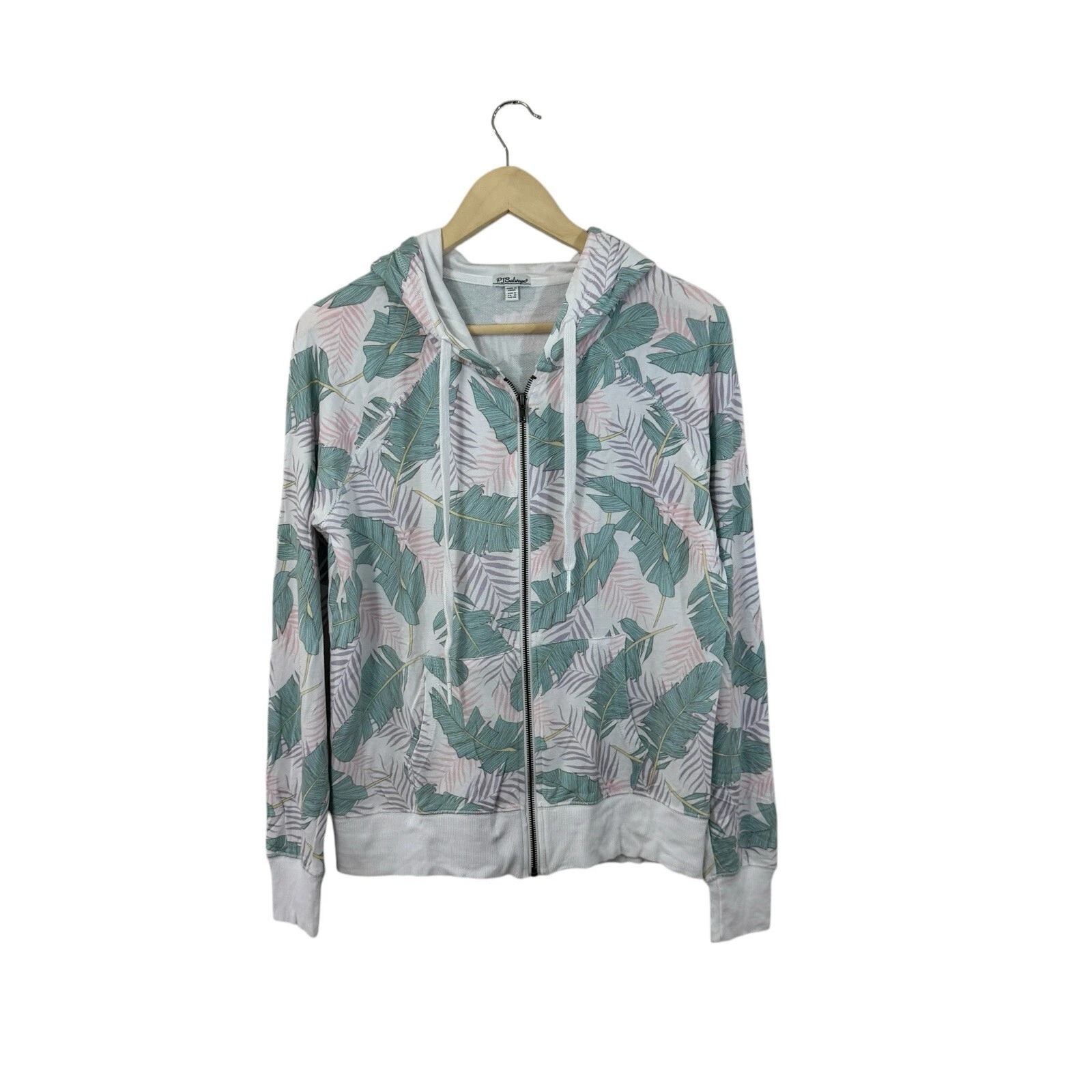 PJ Salvage Medium Tropical Leaf Zip Hoodie Sweatshirt Long Sleeve Hooded Womens
