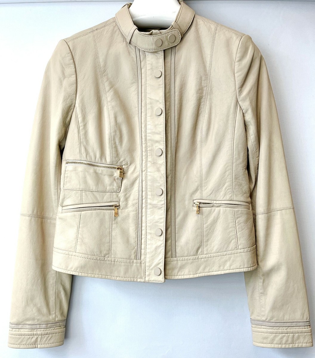 TORY BURCH Beige Sandra Motorcycle Leather Biker Short