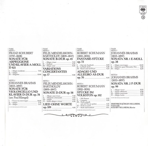 4LP SCHUBERT Arpeggione Sonata BRAHMS 3 Cello Sons MENDELSSOHN SCHUMANN SELLHEIM - Picture 2 of 3