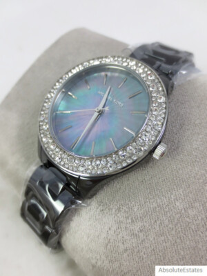 NEW Michael Kors Liliane Silver Black Ceramic MOP Crystal  display picture 1