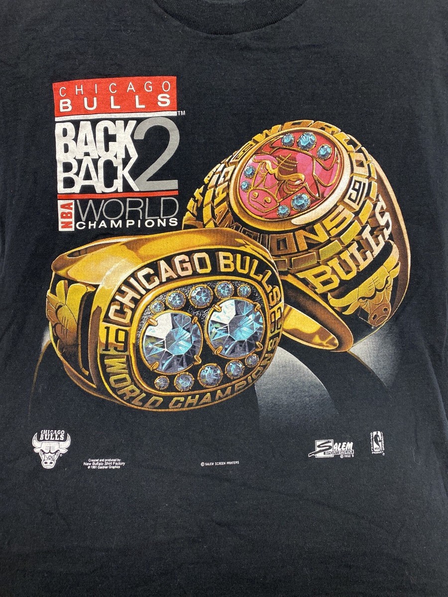 Vtg Chicago Bulls NBA World Champs back to back 1992 Salem T Shirt