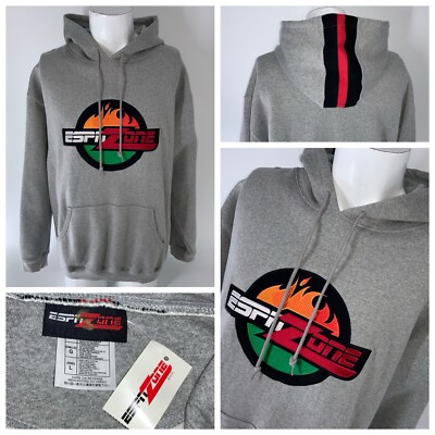 Vintage ESPN Zone Hoodie Sweatshirt Men s L Gray Cotton Poly NWT YGI N5-25