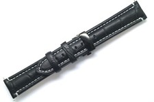 20mm Black/White Crocodile Grain Leather Watch Band Black Tone Push Button Clasp