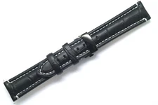 20mm Black/White Crocodile Grain Leather Watch Band Black Tone Push Button Clasp