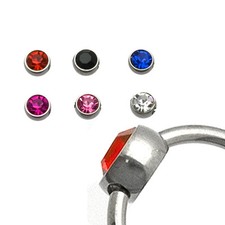 2er Set Piercing Flatback Klemmkugel größerer Kristall 4mm viele Farben flach