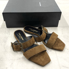 New Saint Laurent Suede Slide Sandals In Brow...