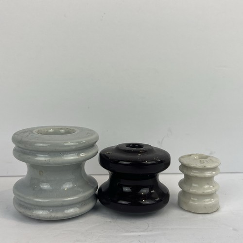 Lot Of 3 VTG USA White Brown Porcelain Electrical Fence Wire Insulators