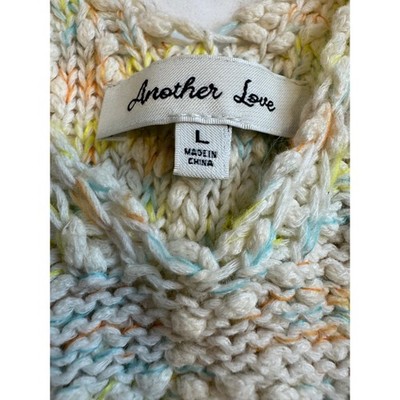 Knit MarledTank Top Cream Multi Color V Neck  L Boho CottageCore granny core