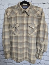 Vintage Pendleton High Grade Western Wear Wool Shirt Mens L Pearl Snap Plaid 60s