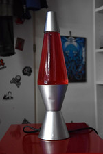 Classica Lava Lamp rossa e galla con base argentata, funzionante