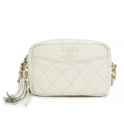 CHANEL Matelassé Fringe CC Shoulder Bag Camera Bag Ivory A57717 #225