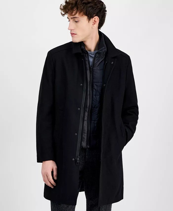Nautica Mens Classic-Fit Bib Wool Overcoat Coat 46L Black 12190₽