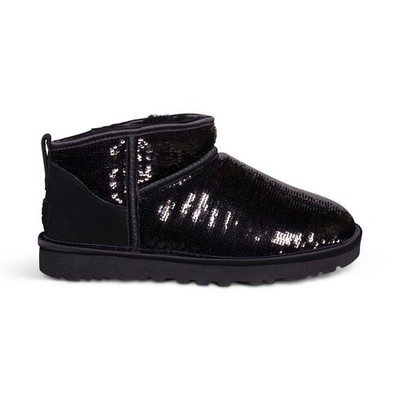 UGG クラシックミニ ミラーボール ブーツ 25cm UGG CLASSIC ULTRA MINI MIRROR BALL BLACK SEQUIN WOMEN'S